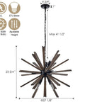 9 Light Sputnik Pendant Light Black With Natural Wood Shade Industrial Farmhouse Vibe Ceiling Fixture For Dining Room