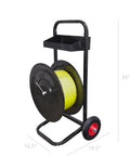 Top Shelf Banding Strapping Cart For Steel And Poly Strap Rolls, Hassle Free Dolly with yellow strap, sturdy metal frame.