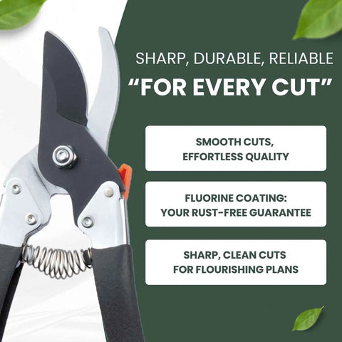 Japanese Made Bypass Pruning Shears for Serious Garden Work, 7.9 Inch Long, Fluorine Coated Blade, ergonomic handles shown