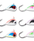 Glow Paint Tungsten Ice Fishing Jigs 6 Pack For Winter Crappie And Bluegill Dope Glow In The Dark With Fast Drop And Ultra Sharp High Carbon Steel Hooks Plus Bright Daylight Coating.