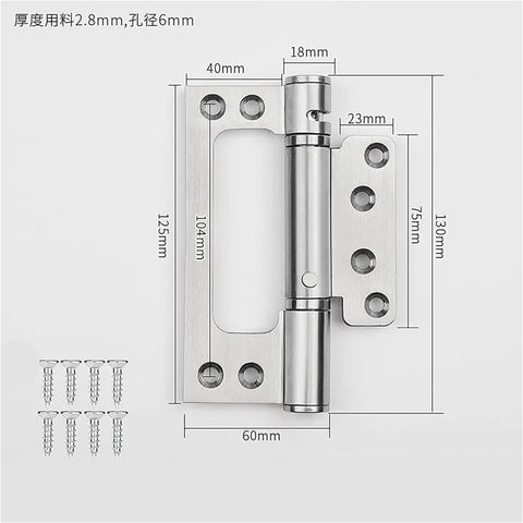 Hidden Stainless Steel Door Hinge With Hydraulic Buffer Damping Slick Spring Loaded Cabinet Door Closer Rust Resistant Furniture Hardware 5 Inch Easy Install For Smooth Soft Close Doors And Cabinets, detailed measurements with screws