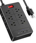 Heavy Duty Power Strip With USB C And Two USB A Ports, 12 AC Outlets, 6 Ft Long Extension Cord, Overload Surge Protector