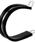 Cable clamp, rubber-coated stainless steel, 1-1/4 inch, with mounting tabs (angled view)
