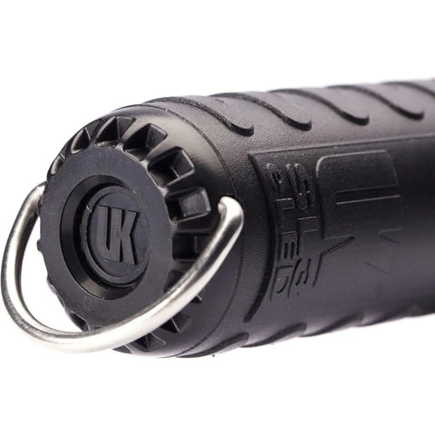 Close-up of SL3 ELED L2 Dive Light with stainless steel clip, showing textured grip and UK branding on waterproof ABS polycarbonate housing.