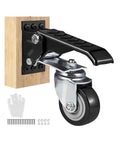 Heavy Duty 2.5 Inch Swivel Caster Wheels Set Of Four With Lockin Brakes mounted on a wooden base with a locking lever.