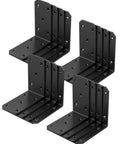 Hardcore Heavy Duty L Brackets Ninety Degree Corner Brace System Five By Five By Two Point Five Inches Black Powder Coated Steel Frame Fasteners in a set of four.