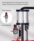 No Sweat Heavy Duty Grease Pump With 75 To 1 Pressure Ratio And 5 Gallon Wheeled Tank showing rotary regulator and oil-water separator.