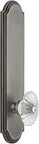 Arc Tall Plate Burgundy Knob Door Hardware Single Dummy In Antique Pewter Finish on tall profile, side view