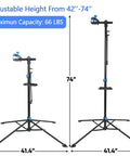 Adjustable 42.5 To 74 Inch Bike Repair Stand Portable Foldable Bicycle Workshop Rack, 66 Lbs Capacity, Steel Frame, Height Ranges