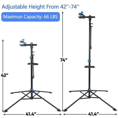 Adjustable 42.5 To 74 Inch Bike Repair Stand Portable Foldable Bicycle Workshop Rack, 66 Lbs Capacity, Steel Frame, Height Ranges