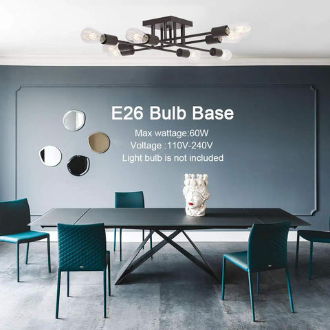Oil-Rubbed Bronze 8-Light Mid Century Sputnik Ceiling Light Dope Industrial Antique Style Fixture above dining table