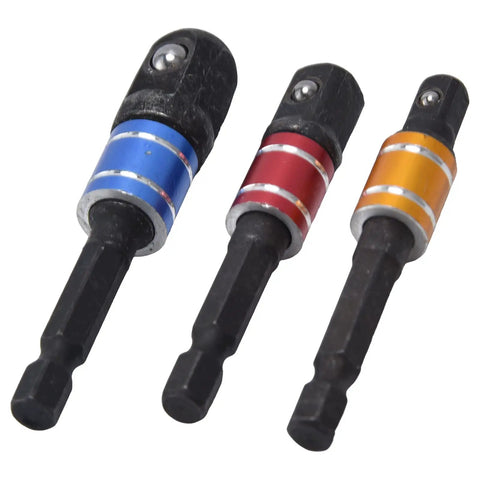 Three-piece Hex To Square Socket Adapters Set One Quarter Inch Hex Shank Extension Kit Screwdriver Bit Socket Converter