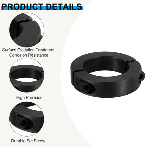 Heavy Duty Double Split Shaft Collar 50mm Bore 78mm Outer Diameter 19mm Thick 2 Pack 45 Carbon Steel Locking Collar With Set Screws For Machine Tools Black, close-up