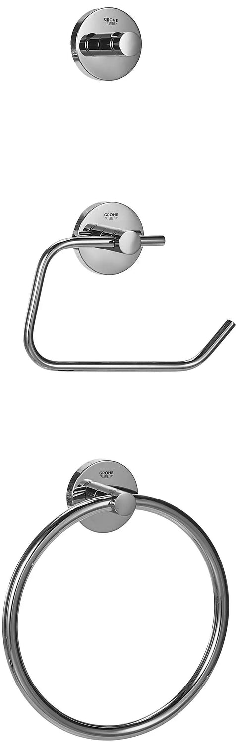 Metal Essentials 27.17-Inch 4-In-1 Master Bathroom Accessories Set With Concealed Mounting, chrome bathroom accessories detail