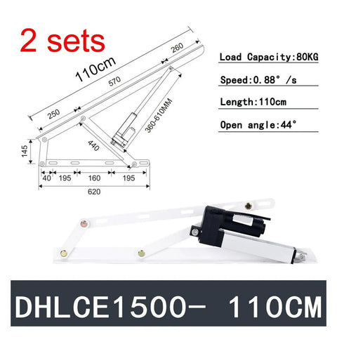 Dual Heavy Duty Linear Actuators With Plug And Play Controller 150 Kg Load Electric Lift Rod with dimensions and load specs.