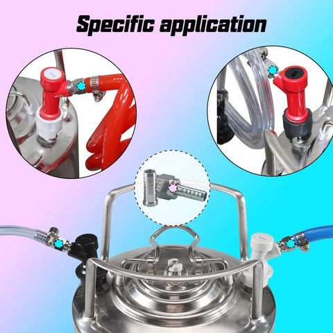 Two Pair Hose Swivel Nut Barb Fittings With Three Sixteenths And Five Sixteenths Inch Barbs Stainless Steel One Quarter Inch MFL Quick Disconnects For Home Brewing Keg Systems Liquid And Gas Quick Disconnects on keg lines