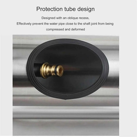 Close-up of protection tube design for Heavy Duty Retractable Garden Hose Reel Top Shelf Stainless Steel Build, showcasing brass fitting.