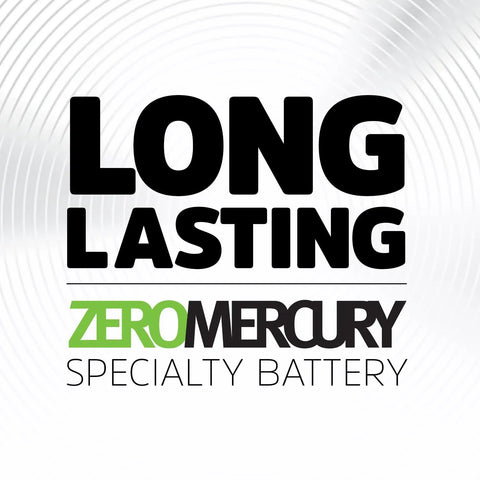 Kickass Alkaline Battery Two Pack Model 4LR44 And A544 Rock Solid Silver Power Cell showcased in a clean design with long-lasting text.