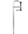 Heavy Duty F Clamp With Removable Swivel Pads 20 Inch Capacity And 5.5 Inch Throat Steel Bar Tool, shown upright for woodworking.