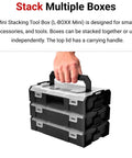 Black Mini Stacking Tool Box With Dividers 3-Piece Set For Small Parts And Accessories, L-BOXX Mini System Compatible, in use