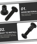 Heavy Duty 10 Pack Countersunk Binding Screws And Barrel Nuts For Furniture Hardware And Photo Album Crafting With Dang Solid Metal Construction And Sweat Free Assembly For Everyday Diy Tasks, showing a black binding screw and barrel nut.