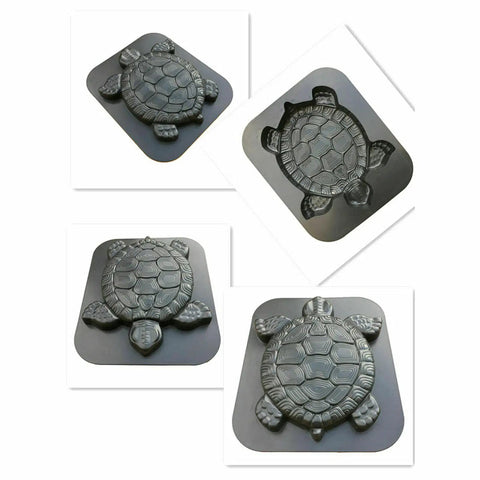 Turtle Shaped Stepping Stone Mold For DIY Garden Paths reusable concrete paver mold shown in various angles and views.
