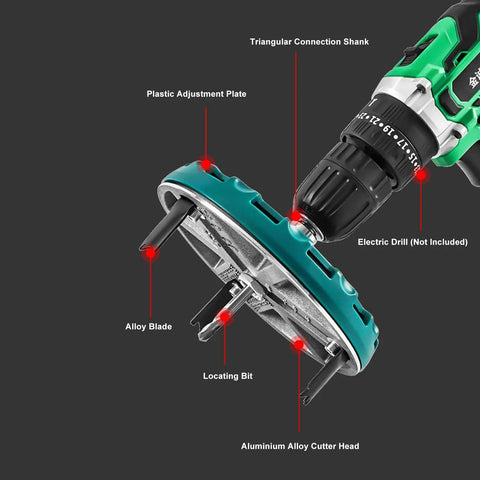 Kick It Up A Notch With This Badass Adjustable Hole Saw Kit And 12 Tough Blades For Wood Plastic Projects, Cutting Holes From 1.8 To 5 Inches With Smooth Aluminum Alloy Construction That Slays Any Job Site Task. adjustable hole saw kit on drill, aluminum alloy cutter head, alloy blade