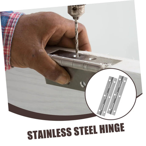6-pack stainless steel piano hinge set for cabinet doors; hand drilling a hinge.