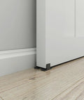 Two Sets 15 To 16 Inch High Black Floor Rail Hardware Door Track POM Guide Components For Sliding Barn Gate Stopper installed close-up