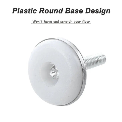Plastic round base design for 30 Piece Adjustable Furniture Leveler Pads to Kick the Wobble Out of Your Tables and Dressers with Scratch Proof Plastic Discs and No Stress M6 Threads for a Sweet Home Setup.