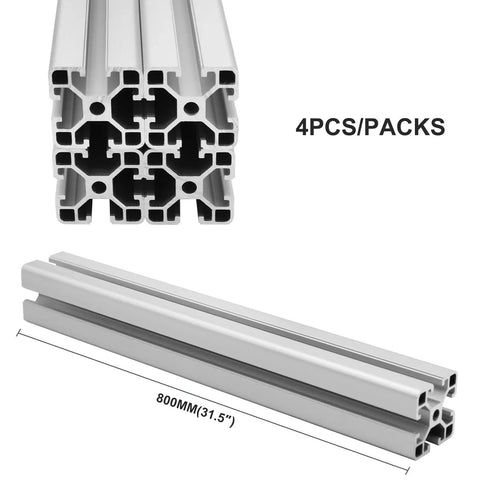 4 Pack 4040 Aluminum Extrusion T Slot 800mm Silver With 40x40 T Slotted Framing European Standard Anodized Linear Rail For 3D Printer Builds CNC Projects And DIY Machine Frames, shown in cross-section and length view