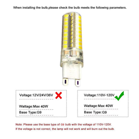 G9 base bulb specifications for Mid Century Modern White Glass Ball Floor Lamp, 110-120V, 40W max compatibility details