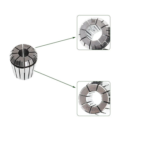 Close-up of Six Piece ER32 Spring Collet Set With Sizes One Eighth One Quarter Three Eighths One Half Five Eighths And Three Quarters