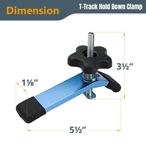 Four Pack T-Track Hold Down Clamp Set With Mini And Standard Clamps Includes Bolts Washers And Five-Star Knobs dimensions