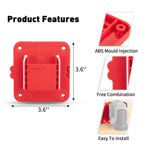 Red ABS Wall Mount Tool Hanger For Craftsman 20V Drills, 5 Pack Tool Holder Organizer, Easy Hanging Design, 3.6 x 3.6 inches