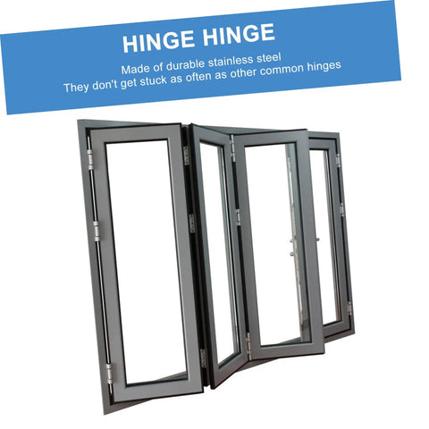 Heavy Duty Double Action Spring Hinges Built Tough As Nails With Rust Proof Stainless Steel For Smooth Self Closing Swing Doors. Stainless steel hinges shown from an angle with four doors.