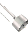 4-inch concrete hole saw with SDS-Plus shank and tungsten-steel core bit; includes two center positioning bits.