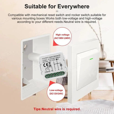 Single Channel Zigbee Smart Relay Switch Module For 12V 24V DC And 100 240V AC With Tuya Smart Life App Compatibility, Works With Alexa Google Home And Hubitat, Dry Contact Output, Great For DIY Garage Door Opener And Home Automation, wired behind wall switch
