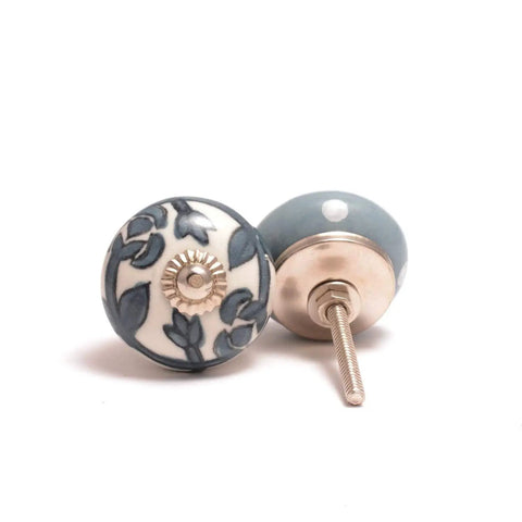 Assorted Ceramic Cabinet Knobs Set Of 12 In Grey And White With Vintage Old School Charm For Cupboard Doors And Drawers Handmade