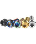 Top Notch Titanium M10 Flange Hex Screws, Super Heavy Duty Serrated Lock Tightening Fasteners in multiple colors.