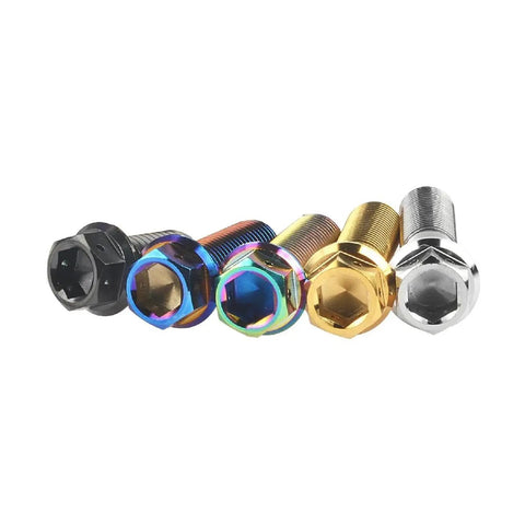 Top Notch Titanium M10 Flange Hex Screws, Super Heavy Duty Serrated Lock Tightening Fasteners in multiple colors.