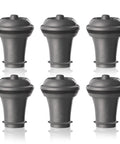 Six Pack Vacuum Wine Stoppers Set For Open Bottles, No-Fuss Reusable Rubber Cork Alternatives That Create Airtight Seals, Gray