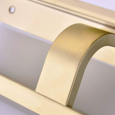 Close-up of brushed gold finish detail on Dual Roll Toilet Paper Holder With Phone Shelf In 304 Stainless Steel Rust Proof.