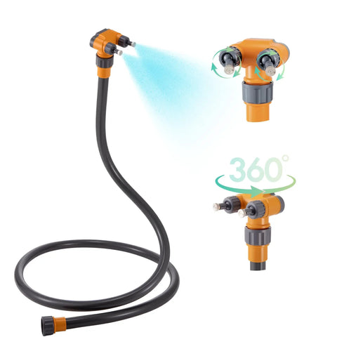 Outdoor Misting System For Patio And Yard, 75 Inch Premium Hose Mister With 360 Degree Rotating Base And 270 Degree Brass Nozzles