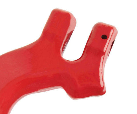 Close-up of red 5/16 Inch Logging Chain Choker Hook G80 2 Tons Capacity 4500 Lbs Working Load Limit Two Pack Heat Treated Steel