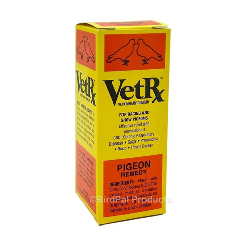 Pigeon Remedy For Respiratory Health 2 Oz Veterinary Aid Formula box with yellow and red design for racing and show pigeons.