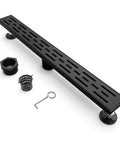24 Inch Black Linear Shower Drain With Brickwork Cover, Rectangular Floor Drain In 304 Stainless Steel, Matte Black Grate, Includes Accessories