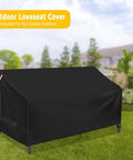 Outdoor Loveseat Cover For Two-Person Glider Benches And Sofas in black 600D oxford, waterproof and weatherproof, garden view.