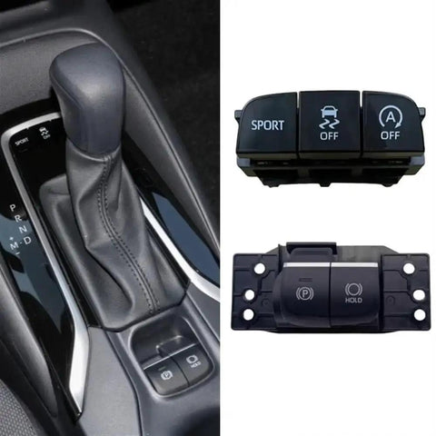 Electric Parking Brake Actuator Switch Driver Side For Toyota Corolla 2019 To 2023; close-up of buttons next to gear shift.