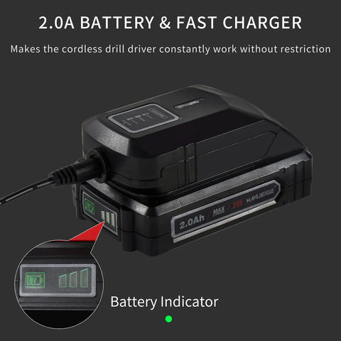 2.0Ah battery and fast charger showing battery indicator for Cordless Impact Wrench Pro With 260 Ft-Lbs Torque, 20V Max Brushless Power